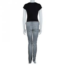 Isabel Marant Etoile Grey Embroidered Side Stripe Detail Denim Jeans L