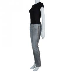 Isabel Marant Etoile Grey Embroidered Side Stripe Detail Denim Jeans L