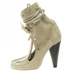 Pre Owned Isabel Marant Beige Suede Milla Eyelet Ankle Boots Size 38