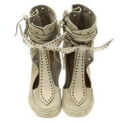 Pre Owned Isabel Marant Beige Suede Milla Eyelet Ankle Boots Size 38