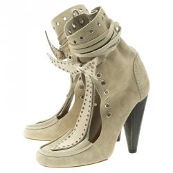 Pre Owned Isabel Marant Beige Suede Milla Eyelet Ankle Boots Size 38