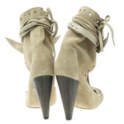 Pre Owned Isabel Marant Beige Suede Milla Eyelet Ankle Boots Size 38