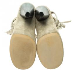 Pre Owned Isabel Marant Beige Suede Milla Eyelet Ankle Boots Size 38