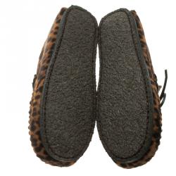 Pre Owned Isabel Marant Étoile Leopard Print Calf Hair Fell Bow Moccasins Size 38