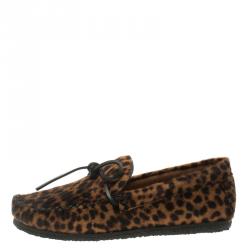 Pre Owned Isabel Marant Étoile Leopard Print Calf Hair Fell Bow Moccasins Size 37