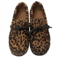 Pre Owned Isabel Marant Étoile Leopard Print Calf Hair Fell Bow Moccasins Size 37