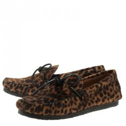 Pre Owned Isabel Marant Étoile Leopard Print Calf Hair Fell Bow Moccasins Size 37