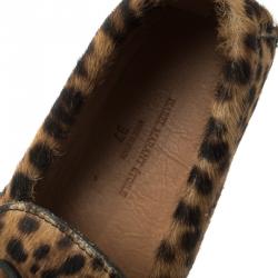 Pre Owned Isabel Marant Étoile Leopard Print Calf Hair Fell Bow Moccasins Size 37