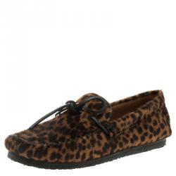 Pre Owned Isabel Marant Étoile Leopard Print Calf Hair Fell Bow Moccasins Size 40