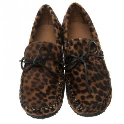 Pre Owned Isabel Marant Étoile Leopard Print Calf Hair Fell Bow Moccasins Size 40