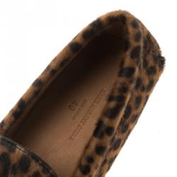 Pre Owned Isabel Marant Étoile Leopard Print Calf Hair Fell Bow Moccasins Size 40