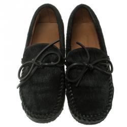 Pre Owned Isabel Marant Étoile Black Calf Hair Fell Bow Moccasins Size 37