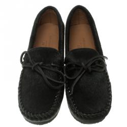 Pre Owned Isabel Marant Étoile Black Calf Hair Fell Bow Moccasins Size 38