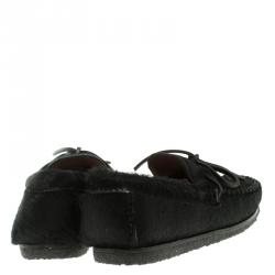Pre Owned Isabel Marant Étoile Black Calf Hair Fell Bow Moccasins Size 38
