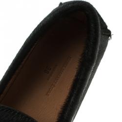 Pre Owned Isabel Marant Étoile Black Calf Hair Fell Bow Moccasins Size 38