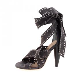 Pre Owned Isabel Marant Grey Eyelet Suede Anaid Cross Strap Wrap Around Sandals Size 38