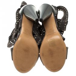 Pre Owned Isabel Marant Grey Eyelet Suede Anaid Cross Strap Wrap Around Sandals Size 38