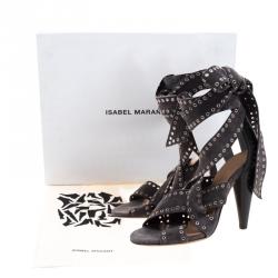 Pre Owned Isabel Marant Grey Eyelet Suede Anaid Cross Strap Wrap Around Sandals Size 38