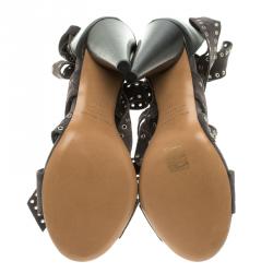 Pre Owned Isabel Marant Grey Eyelet Suede Anaid Cross Strap Wrap Around Sandals Size 40