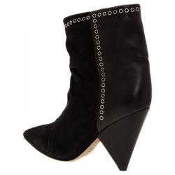 Pre Owned Isabel Marant Black Leather and Suede Lance Ankle Boots Size 38