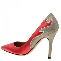 Pre Owned Isabel Marant Red Leather and Silver Suede  Étoile Gilby Pumps Size 38