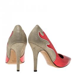 Pre Owned Isabel Marant Red Leather and Silver Suede  Étoile Gilby Pumps Size 38