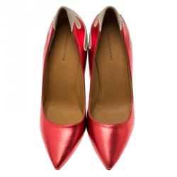 Pre Owned Isabel Marant Red Leather and Silver Suede  Étoile Gilby Pumps Size 38