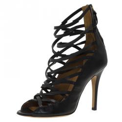 Pre Owned Isabel Marant Black Leather Paw Strappy Sandals Size 37