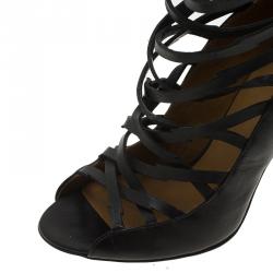 Pre Owned Isabel Marant Black Leather Paw Strappy Sandals Size 37