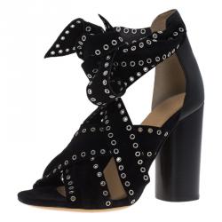 Isabel Marant Black Eyelet Suede Aydan Wrap Around Sandals Size 36