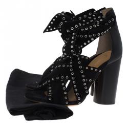 Isabel Marant Black Eyelet Suede Aydan Wrap Around Sandals Size 36