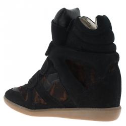 Pre Owned Isabel Marant Black Suede and Brown Calf Hair Bekett Wedge Sneakers Size 39