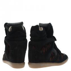 Pre Owned Isabel Marant Black Suede and Brown Calf Hair Bekett Wedge Sneakers Size 39