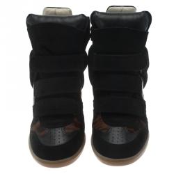 Pre Owned Isabel Marant Black Suede and Brown Calf Hair Bekett Wedge Sneakers Size 39