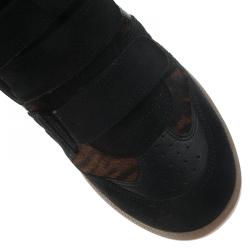 Pre Owned Isabel Marant Black Suede and Brown Calf Hair Bekett Wedge Sneakers Size 39