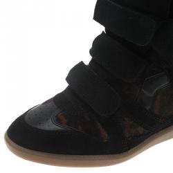 Pre Owned Isabel Marant Black Suede and Brown Calf Hair Bekett Wedge Sneakers Size 39