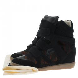 Pre Owned Isabel Marant Black Suede and Brown Calf Hair Bekett Wedge Sneakers Size 39