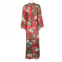 Pre Owned Isabel Marant Etoile Red Floral Printed Cotton Bell Sleeve Detail Wanda Dress M