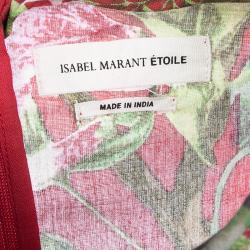 Pre Owned Isabel Marant Etoile Red Floral Printed Cotton Bell Sleeve Detail Wanda Dress M