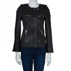 Pre Owned Isabel Marant Etoile Black Quilting Detail Leather Jacket S