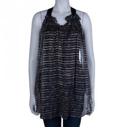 Isabel Marant Black Printed  Silk Sheer Sleeveless Top XS