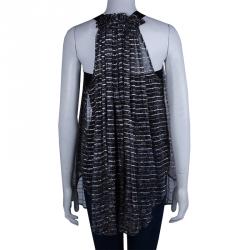 Isabel Marant Black Printed  Silk Sheer Sleeveless Top XS