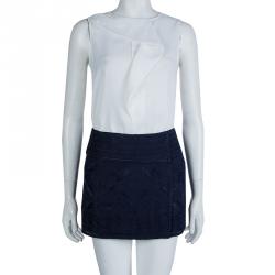 Pre Owned Isabel Marant Navy Blue Embroidered Silk Mini Skirt S