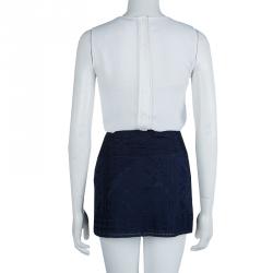 Pre Owned Isabel Marant Navy Blue Embroidered Silk Mini Skirt S