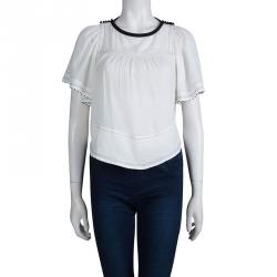 Pre Owned Isabel Marant White Cotton Bead Detail Gathered Top S