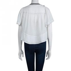 Pre Owned Isabel Marant White Cotton Bead Detail Gathered Top S