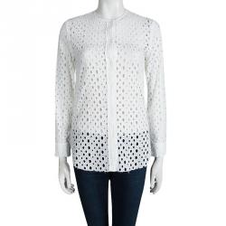 Pre Owned Isabel Marant White Cutout Eyelet Embroidered Cotton Blouse  S