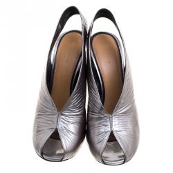 Pre Owned Isabel Marant Grey Metallic Leather Meirid Slingback Sandals Size 39