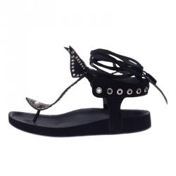 Pre Owned Isabel Marant Black Leather and Suede Edris Bow Tie Sandalsls Size 37