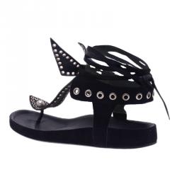 Pre Owned Isabel Marant Black Leather and Suede Edris Bow Tie Sandalsls Size 37
